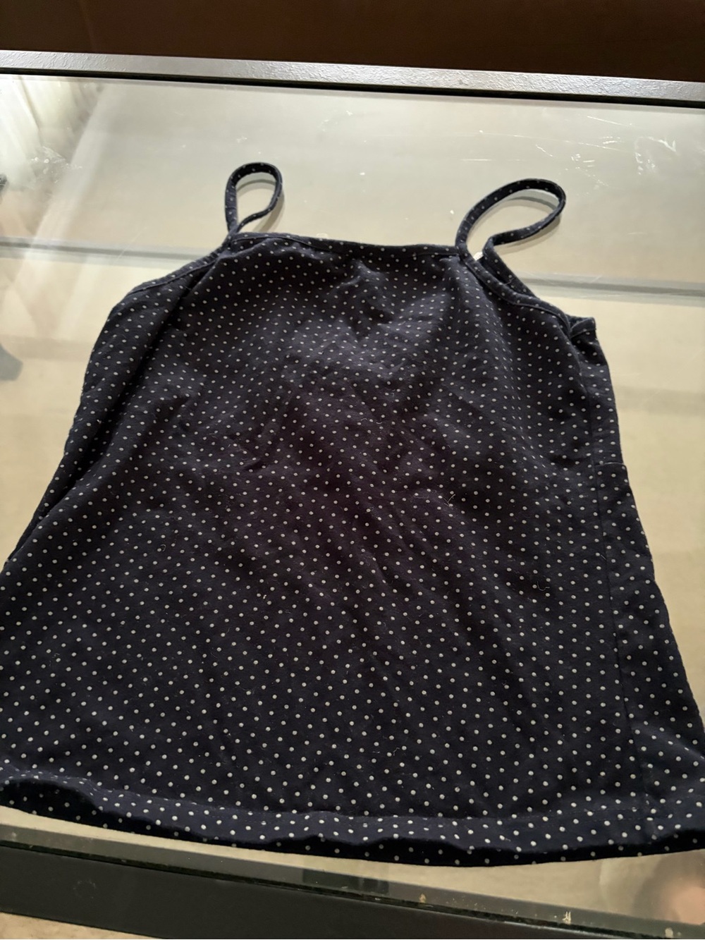 Brandy Melville Navy with White Polka Dot Spaghetti Strap Cami